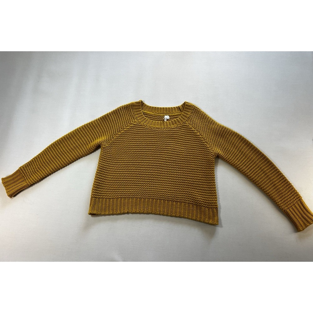Free People Love Finn Mustard Yellow Chunky Knit Raglan Sweater Medium